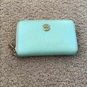 Turquoise Tory Burch wallet.